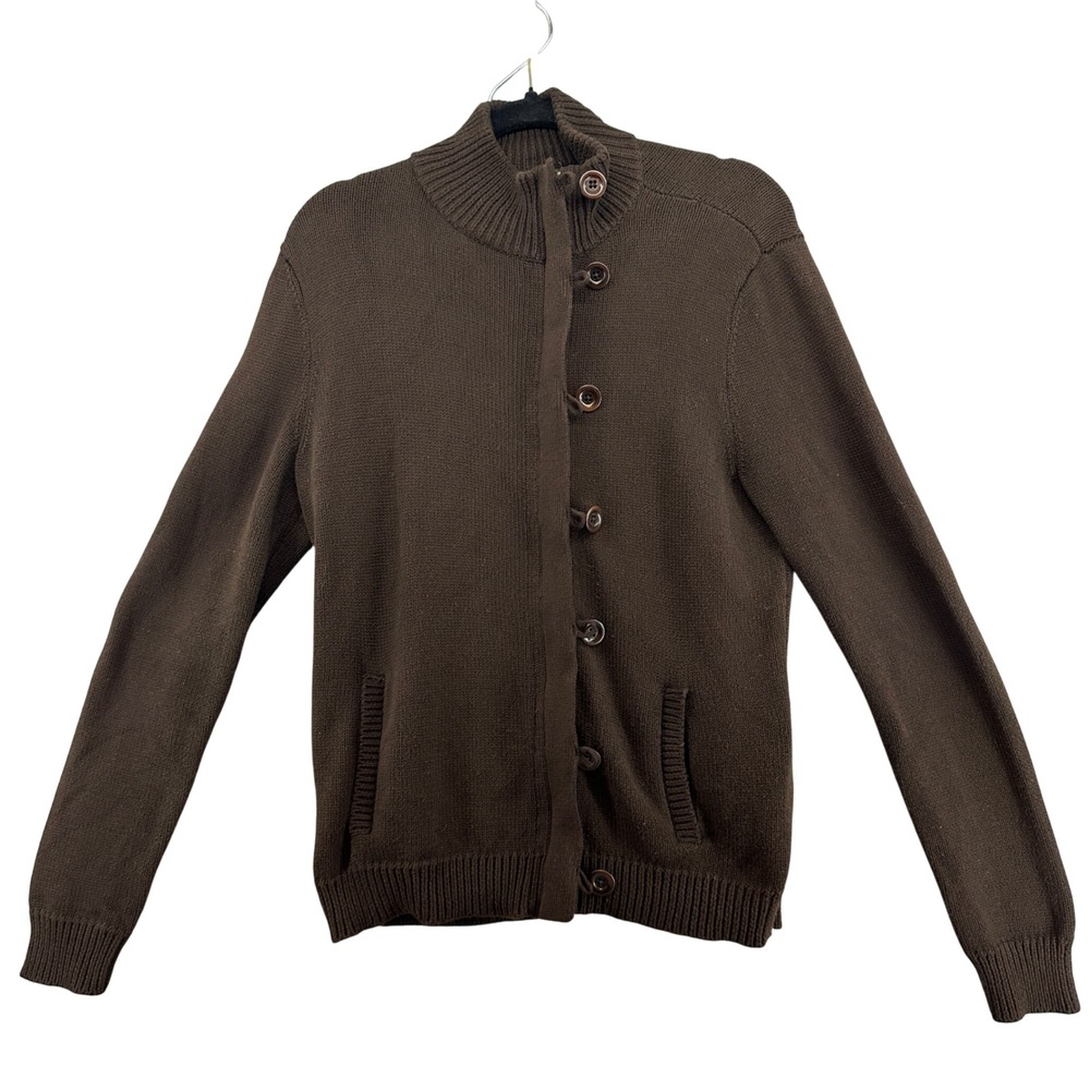 Lauren Ralph Lauren Brown 100% Cotton Button Cardigan Large Made in Hong Kong‎